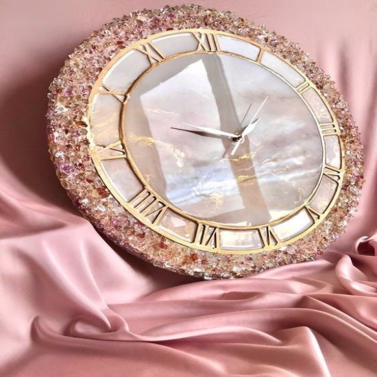 Pink Geode Abstract Epoxy Resin Wall Clock - A striking addition to your home decor.