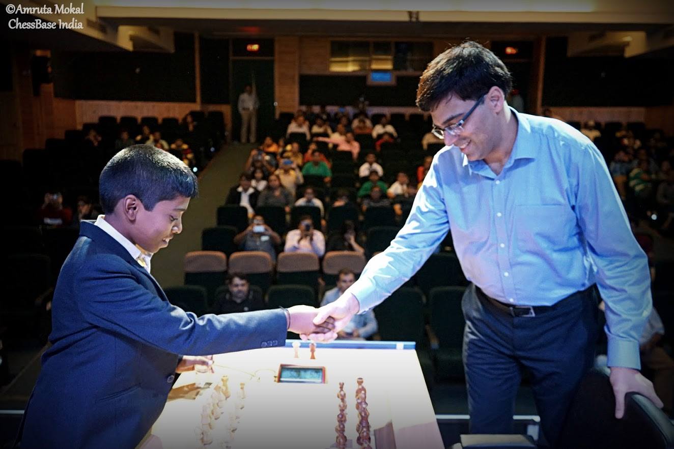 GM Rameshbabu Praggnanandhaa with Legend Viswanathan Anand