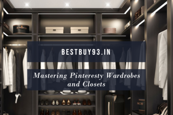 Stylish wardrobe with open doors and accessories, organized closet with hanging clothes and shelves, interior of a walk-in closet