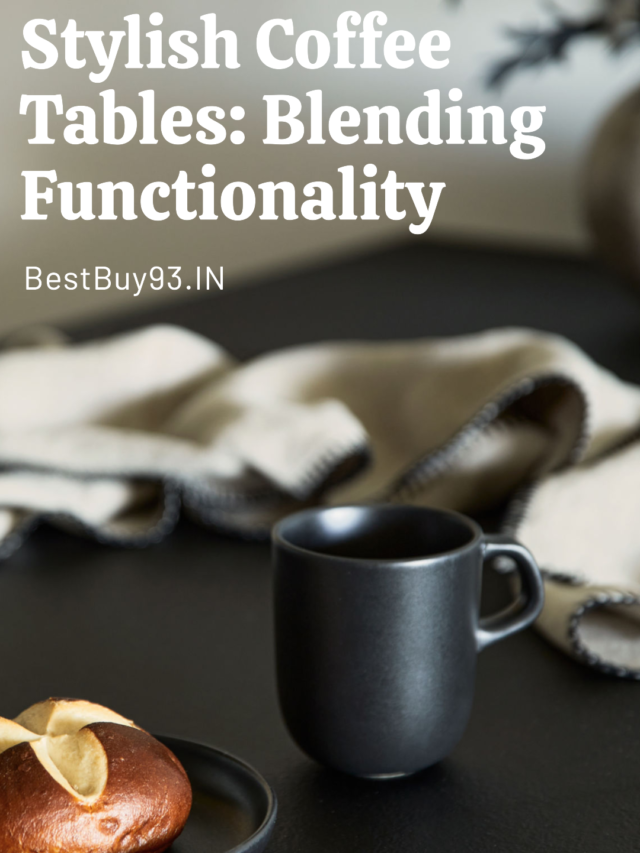 A stylish coffee table with a cup of coffee and decorative items.